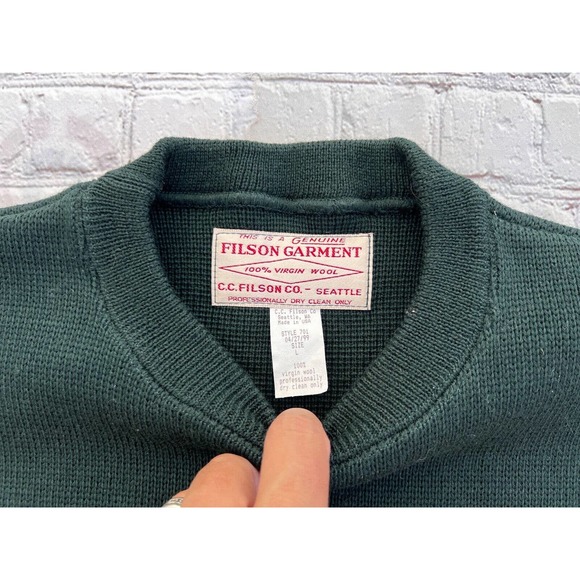 Men FILSON 100% Merino Wool Crewneck Guide Fisherman Sweater Large $550 USA